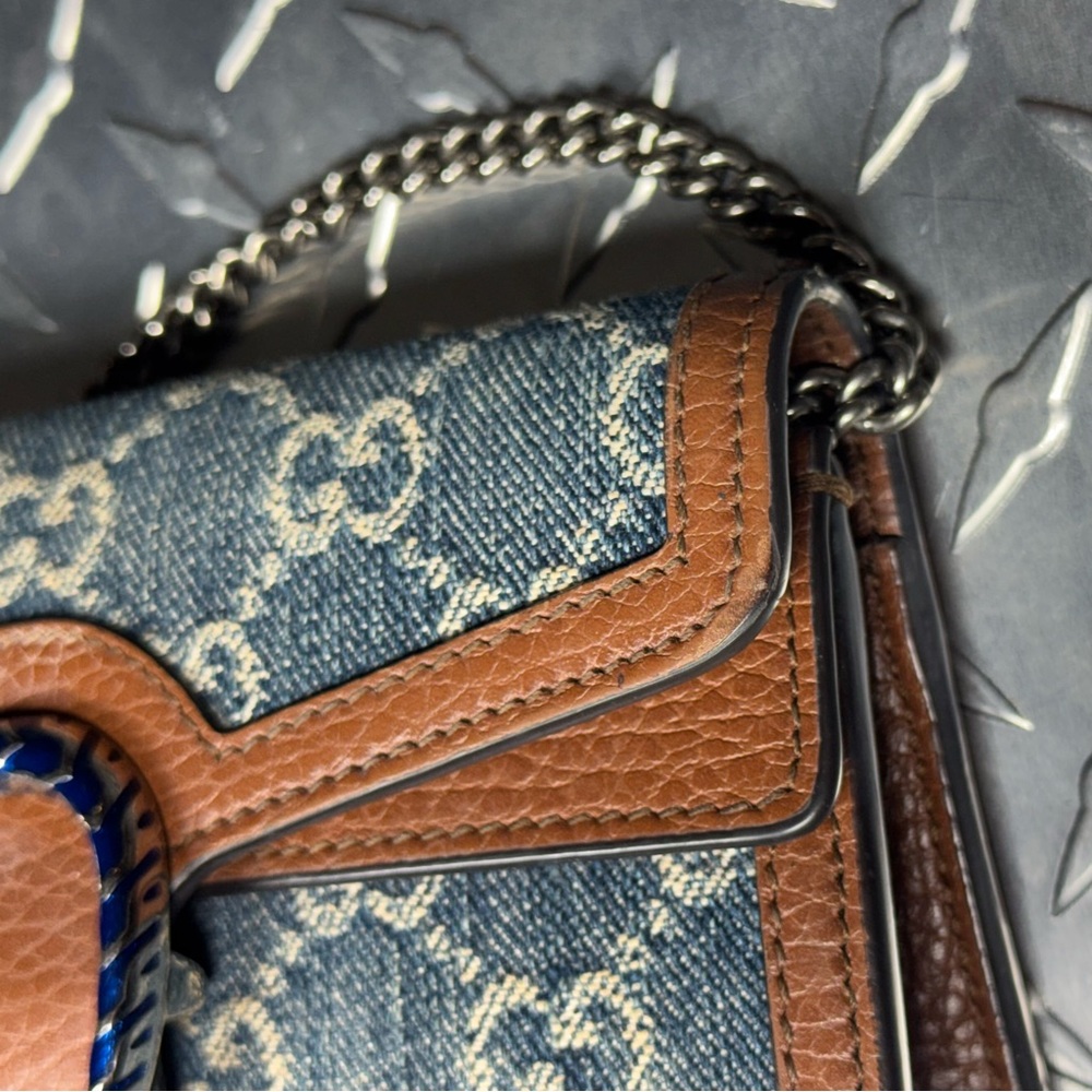 Gucci GG Denim Mini Dionysus Chain Wallet in Blue/Brown - Picture 6 of 11